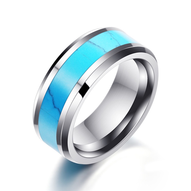 Men's 8mm Tungsten Carbide Turquoise Ring Natural Gemstone High