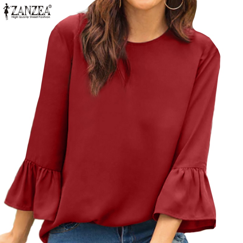 ZANZEA Women European Street Fashion Ruffle 3/4 Sleeve Solid Color ...