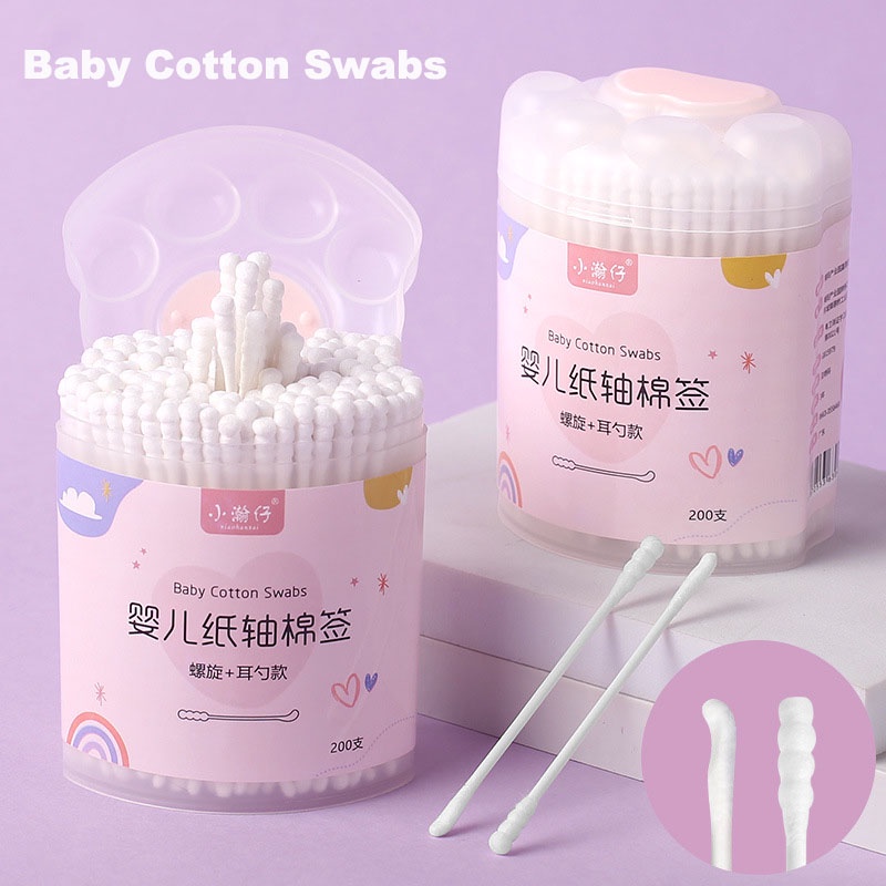 200 Counts/Box Cute Cat Paw Box Baby Cotton Swabs Natural Sterile