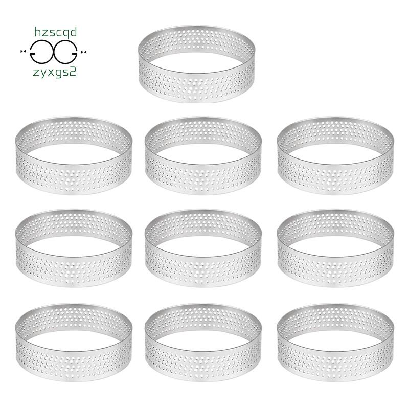 10Pcs 4.5cm Round Stainless Perforated Seamless Tart Ring Quiche Ring ...