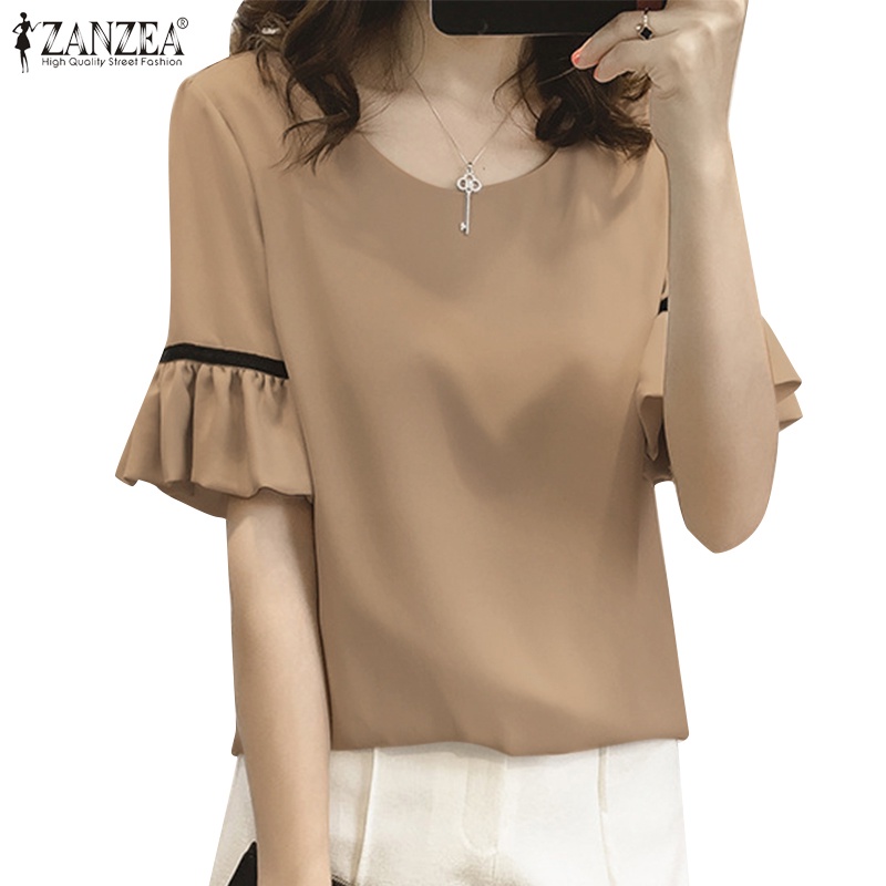 Women Artsy Spring Pure Color O Neck Cotton Blouse main image 0
