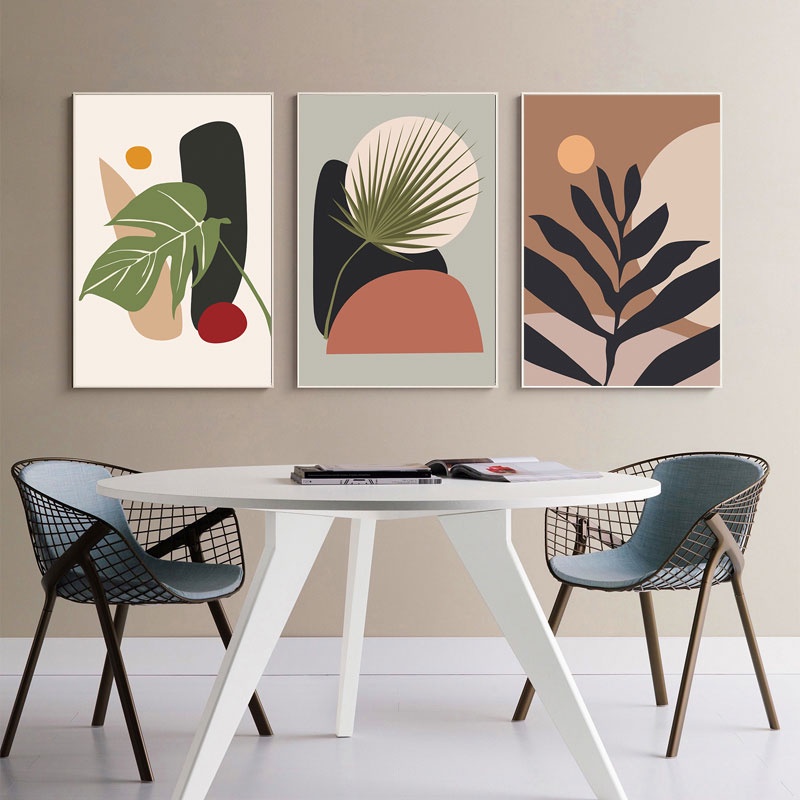 With Frame - Abstract Modern Tropical Flower Leaf Canvas Painting Geometry Art Nordic Posters Prints Wall Picture for Living Room Decor