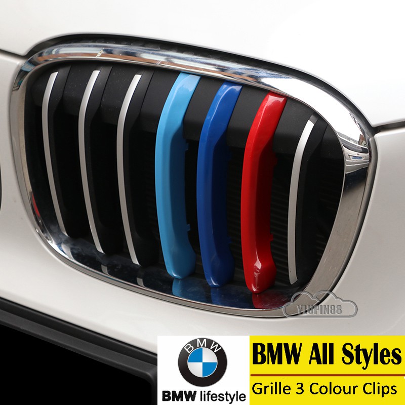 3pcs BMW M Sport Sticker Car Kidney Grill Clip Cover 3 Color Front Grill Covers Clips Stripes Trim Car Accessories Modified For BMW 1 Series 2 Series 3 Series 4 Series 5 Series 6 Series X1 X2 X3 X4 X5