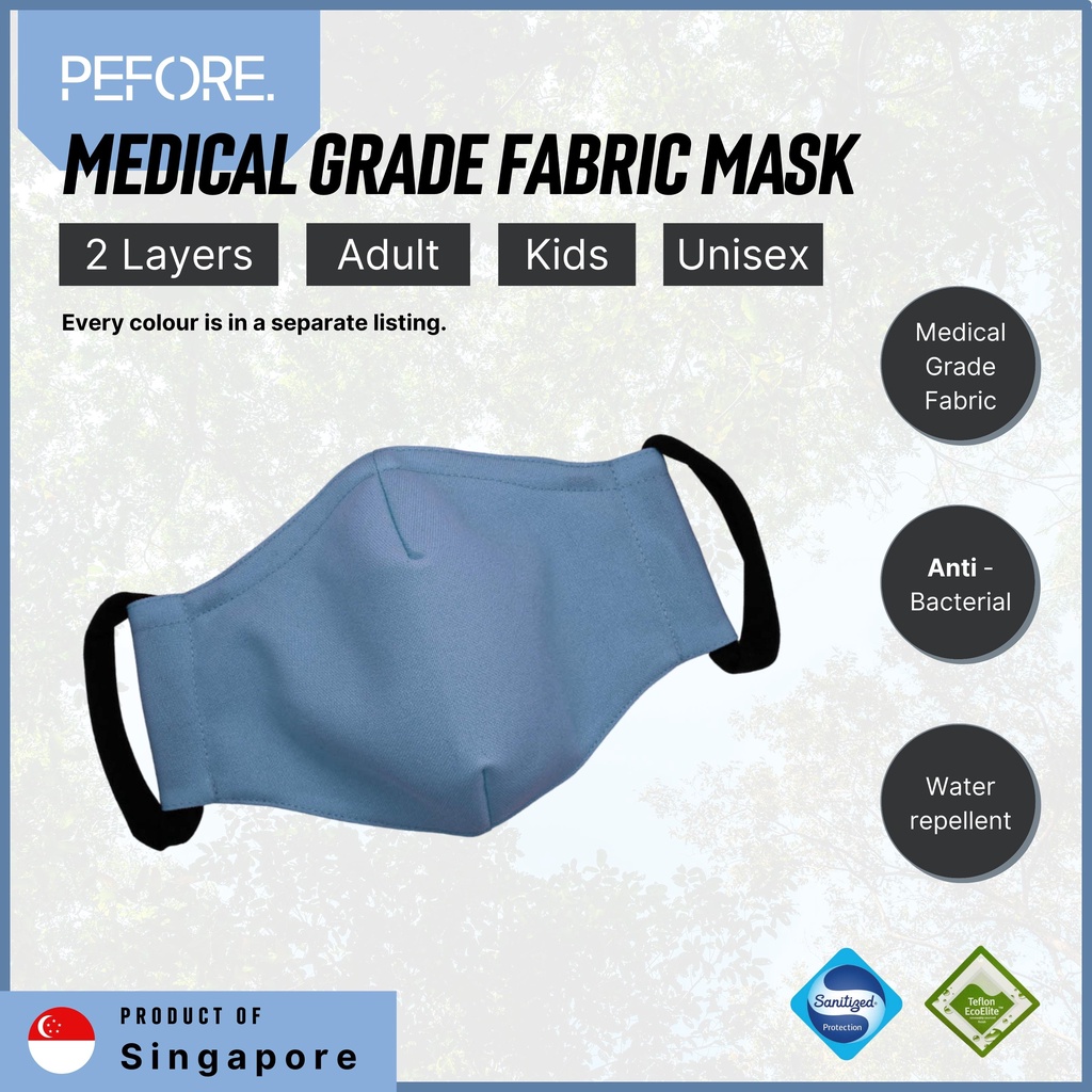 [?? PEFORE] Classic Medical Grade Fabric Mask - Light Slate | Kids & Adult  | Antimicrobial | Reusable Mask