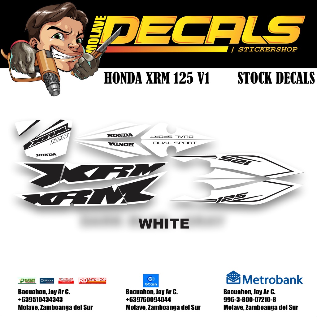HONDA XRM 125 V1 DECALS | HIGH QUALITY | HD PRINT (WHITE) | Machine Cut ...