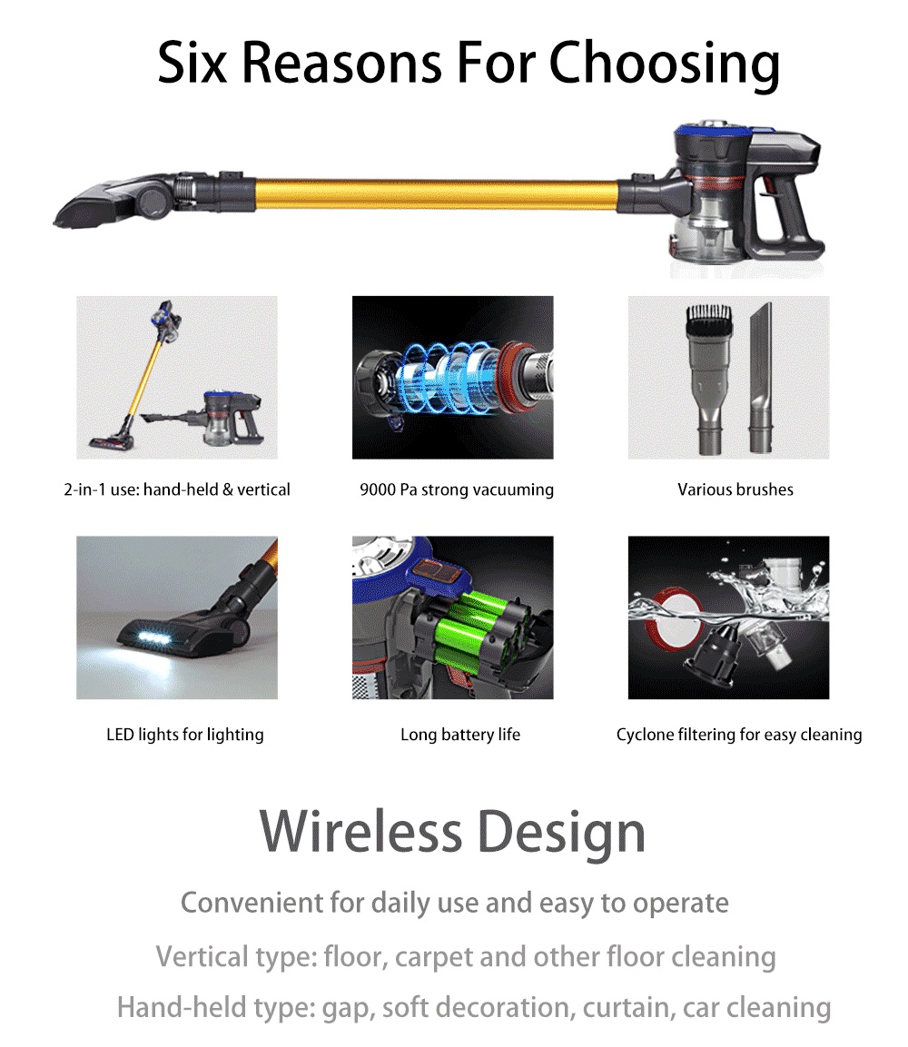 Dibea D18 Classical Cordless Vacuum Cleaner Handheld Stick with LED