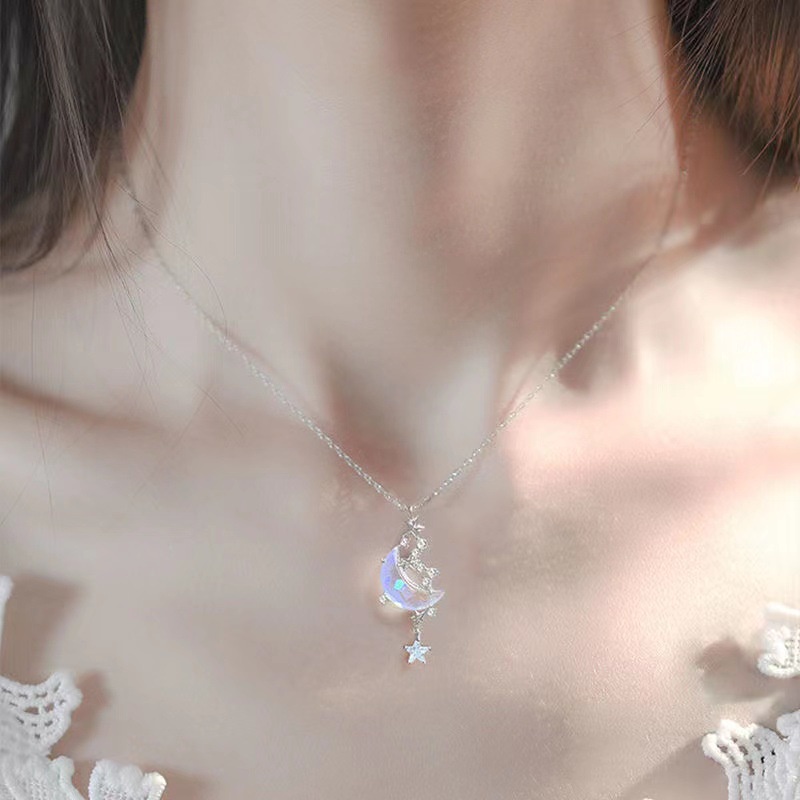 Fashion Women Jewelry Alloy Rhinestone Moon Star Pendant Necklace