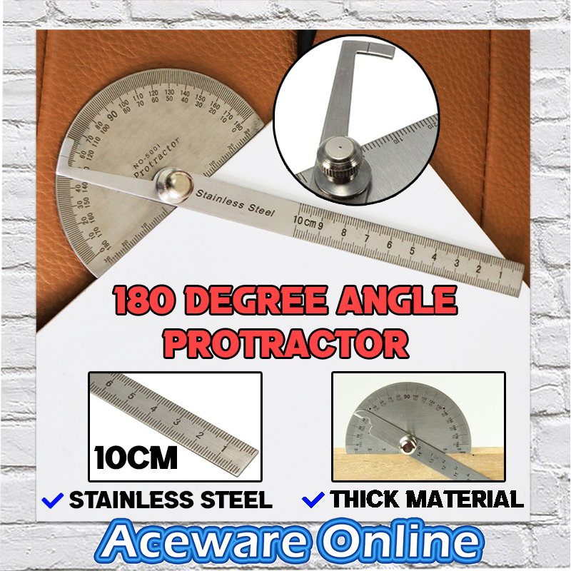 P-26478D Stainless Steel 180 DEGREE PROTRACTOR 10CM Angle Measurement ...