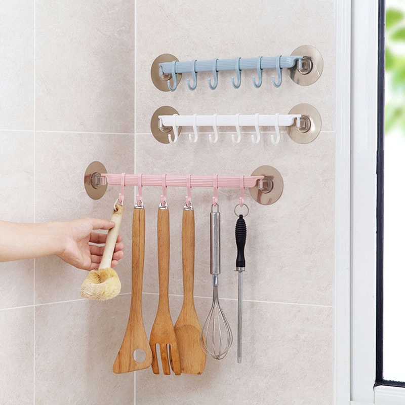 6 hooks Bathroom Wall Organizer Hooks/ Towel Holder Key Hooks/ Pvc Suction Cup Hook Towel Hanger ...