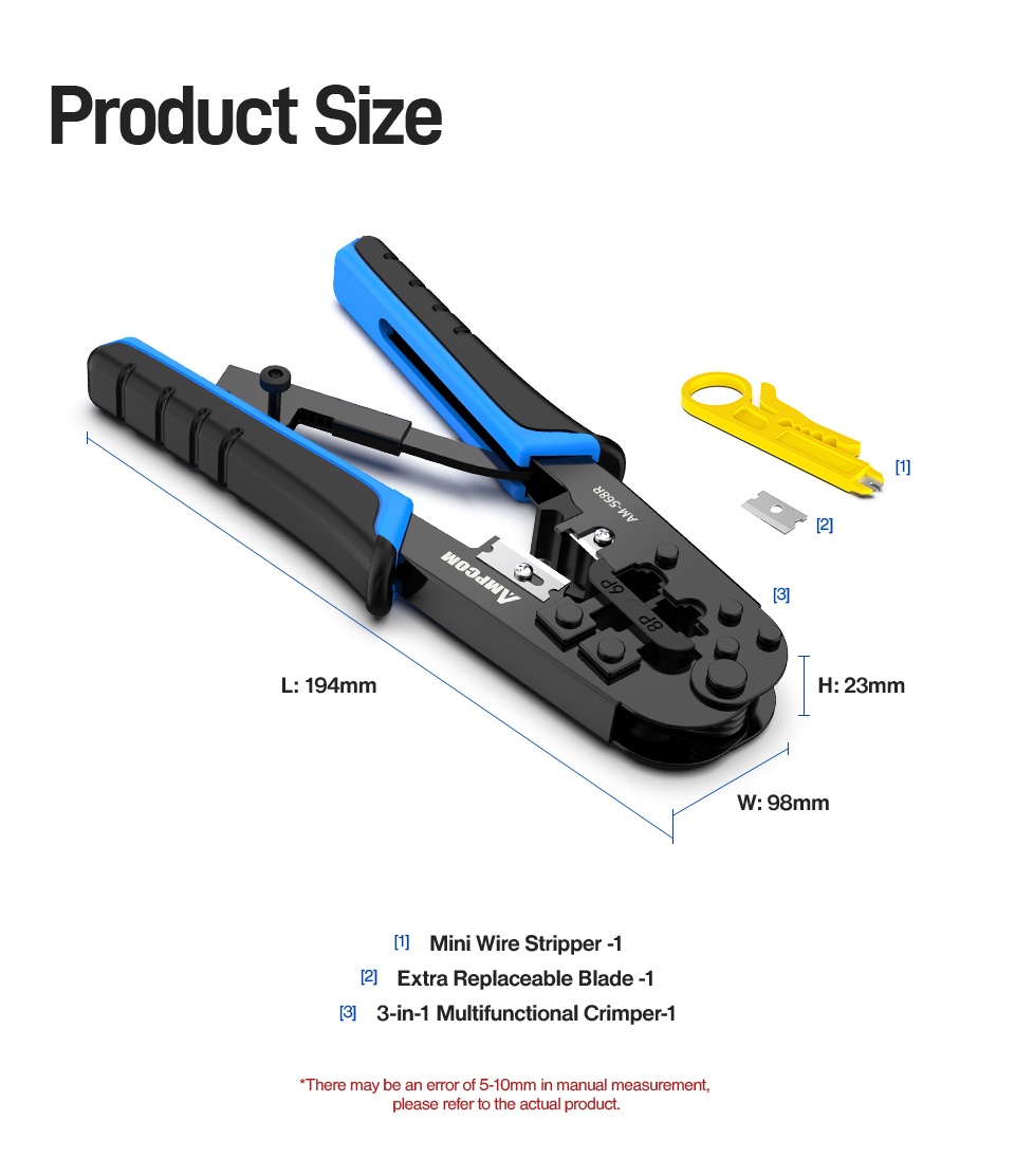 Ampcom Rj Crimper Rj Rj Crimping Tool Ethernet Network Lan Cable Crimper Cutter Stripper