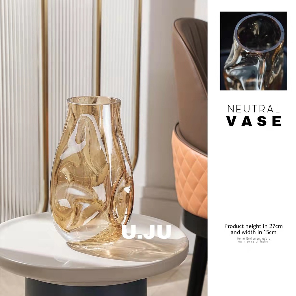 Unusual Shape Vase/Amber Glass Vase/Pasu kaca/pasu bunga/Neutral Vase ...