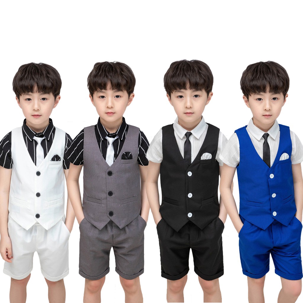 4Pcs Kids Boys Gentleman Suit Coat+Shirt+Tie+ Pants Party Formal