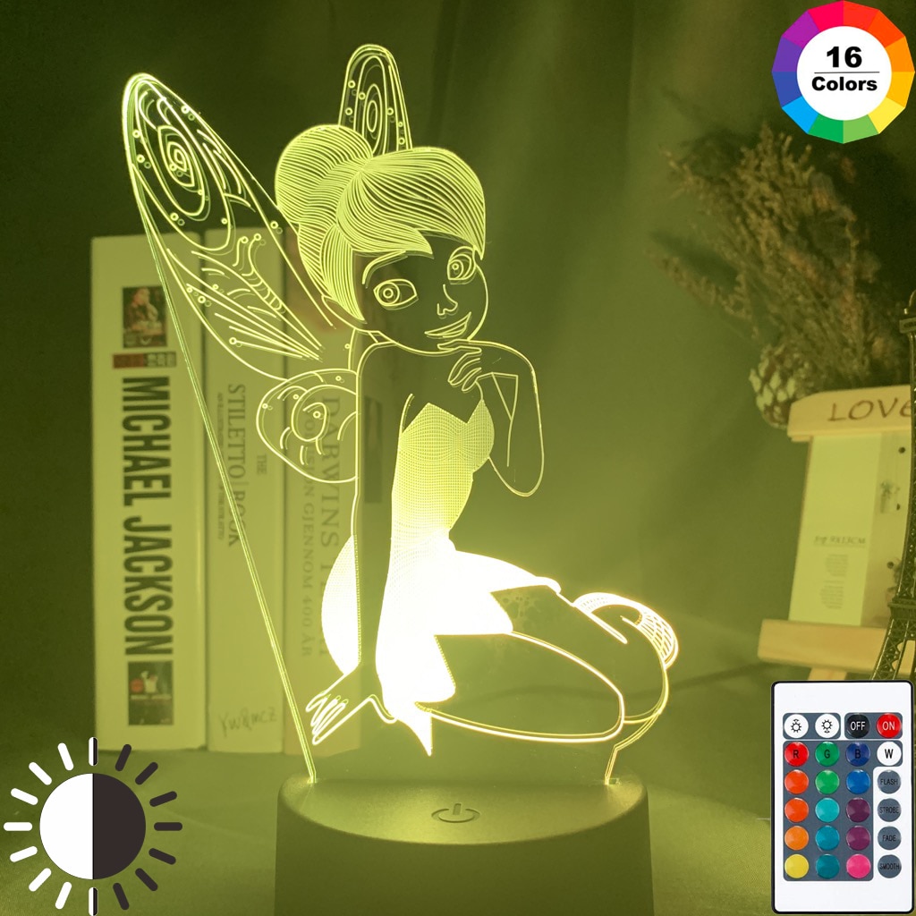 Led Night Light Lamp Fairy Tinkerbell Figure Nightlight for Home
