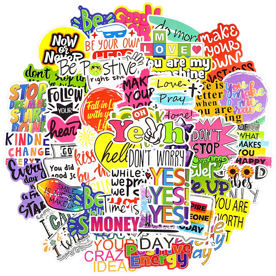 50 PCS Motivational Phrases Stickers Graffiti DIY Laptop Notebook ...
