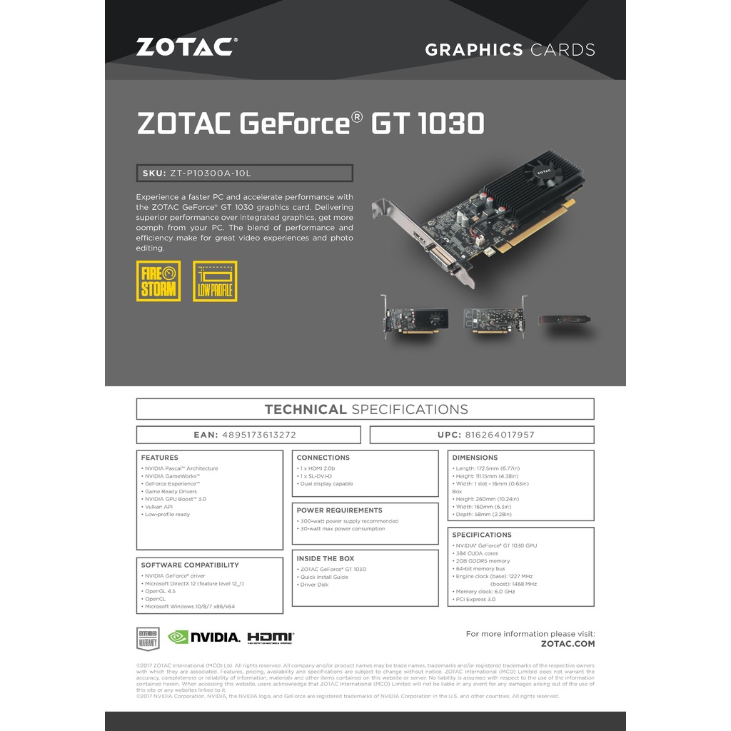 Zotac ZT-P10300A-10L GeForce GT 1030 2GB GDDR5 graphics Card