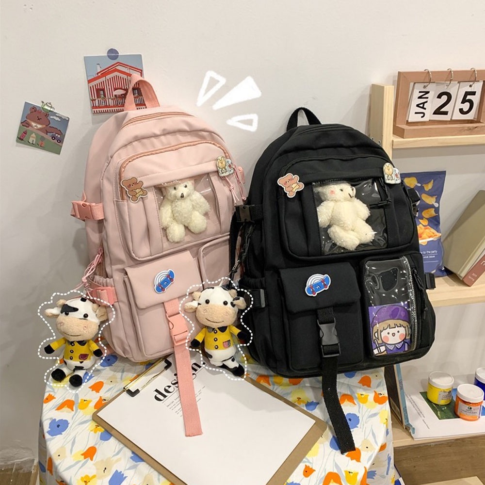 {SG} Unisex School Bag Simple Backpack with Toy Casual School Backpack ...