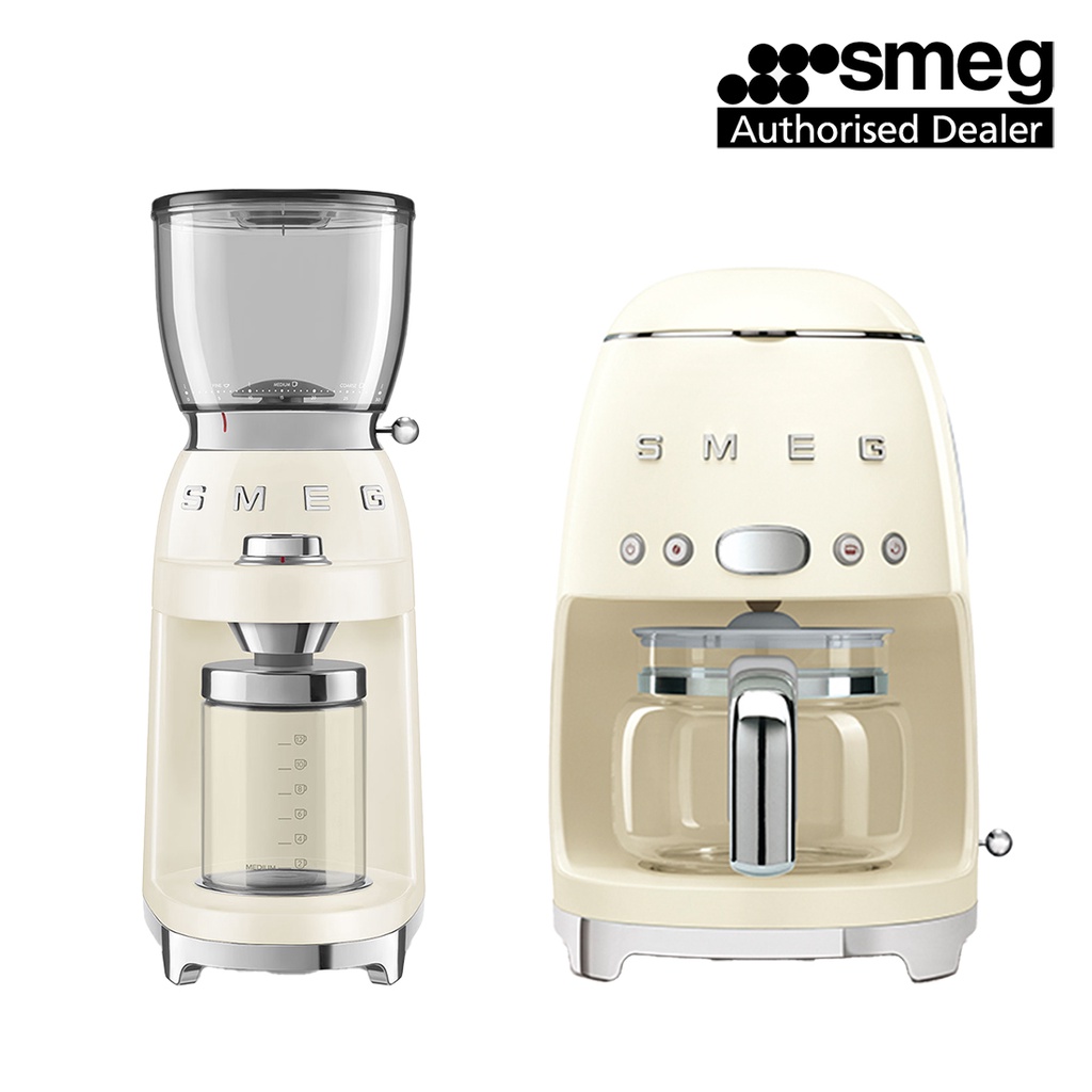 Smeg Coffee Grinder CGF01CRUK & Drip Coffee Machine DCF02CRUK (Cream