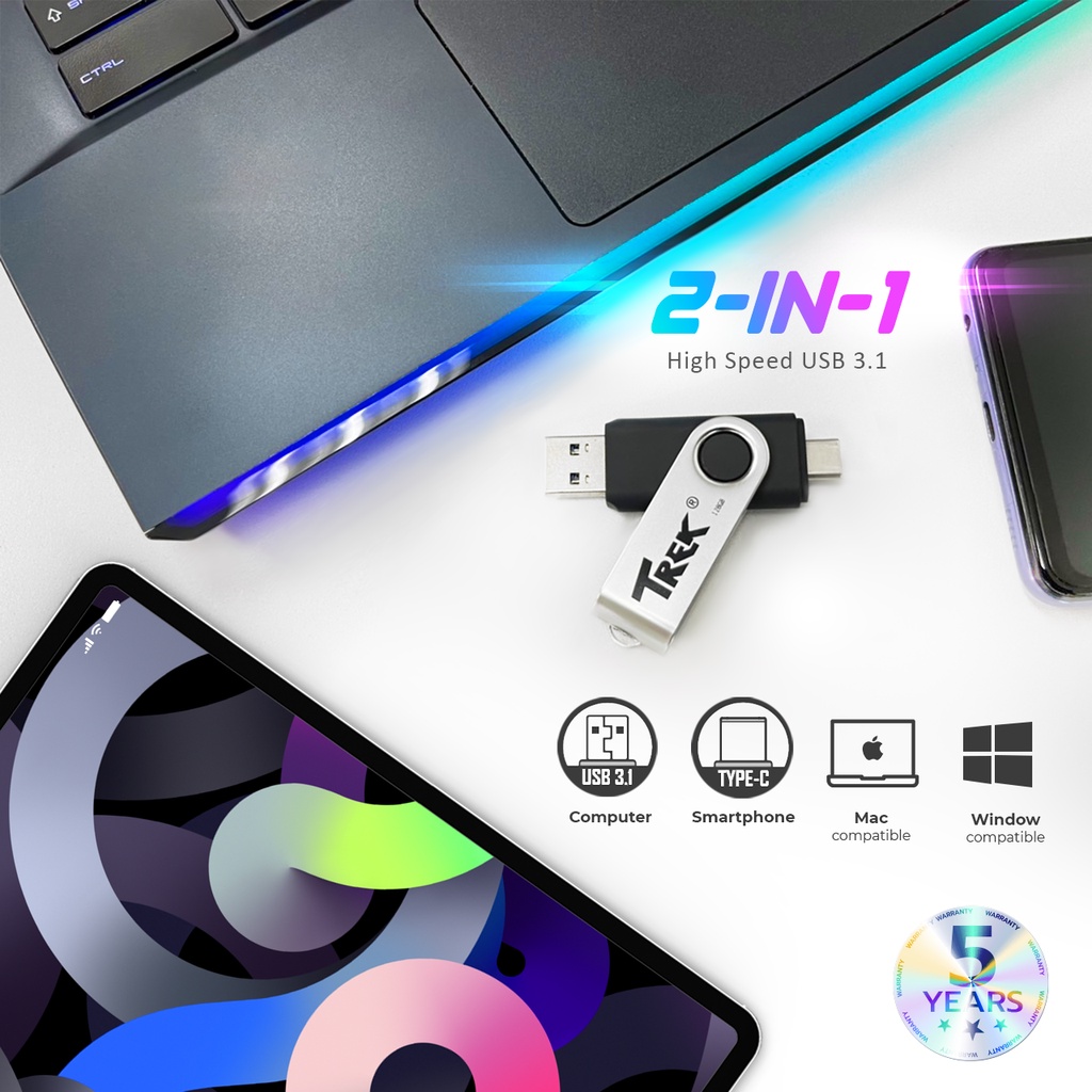 TREK TD Duo Thumbdrive™ Dual Drive USB 3.1 Type-C Flash Drive - 32GB ...