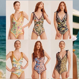 Women's French Retro Print One-Piece Swimsuit One Shoulder Bikini