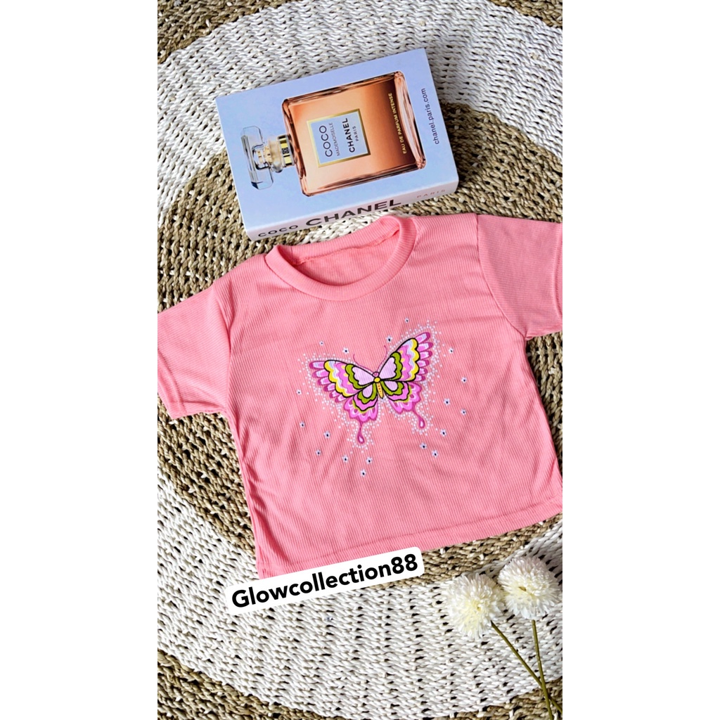 Vtzen - ZGW Cro PIYA T-Shirt/Crop Tee BigButterfly RIB (LD 88.p40)/casual T-Shirt/Butterfly Print Short Sleeve Tshirt/Latest Crop Top/Teenage Women's Clothing/