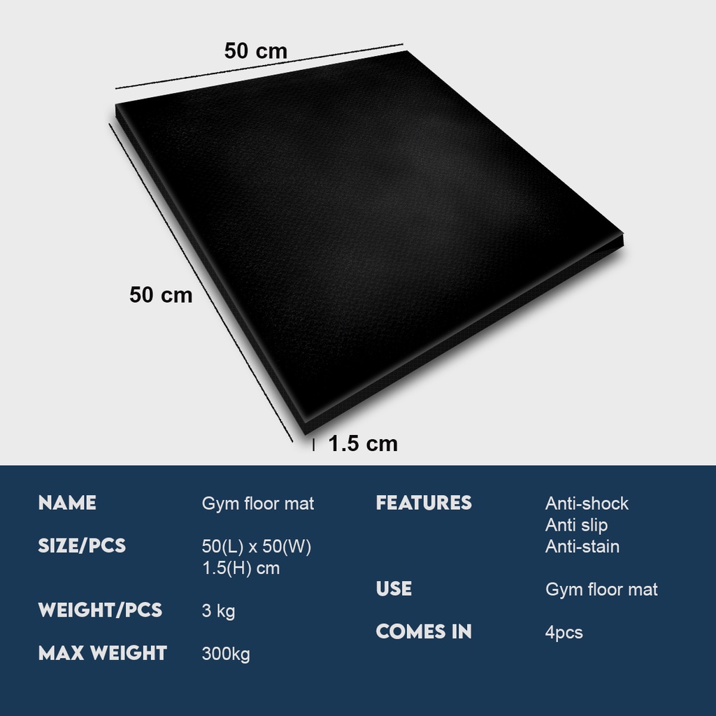 Vigor Fitness Gym Floor Mat Carpet (50cm x 50cm x 1.5cm x 4 Pcs ...