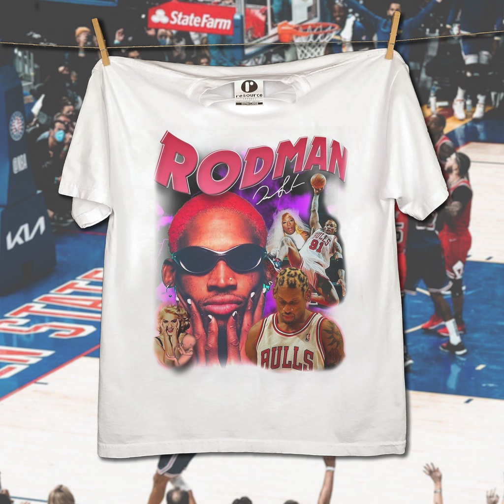 Dennis Rodman T Shirt Chicago Bulls Vintage Rap Tee Off White