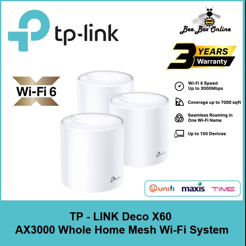 TP-Link Deco X60 AX3000 WiFi 6 Wireless Mesh Repeater Router (2-Pack/ 3 ...