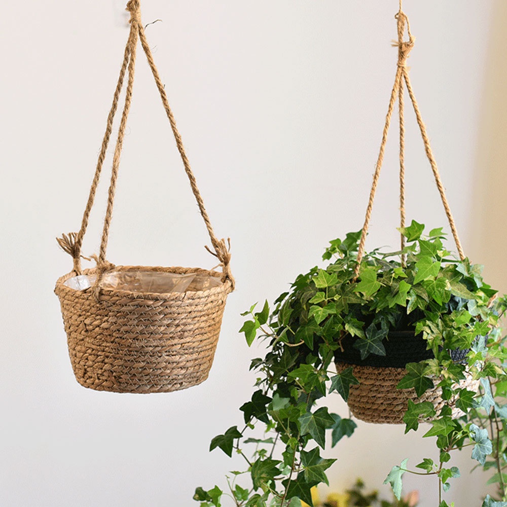 Jute Rope Hanging Planter Woven Plant Storage Basket Indoor Garden Flower Holder Macrame Plant
