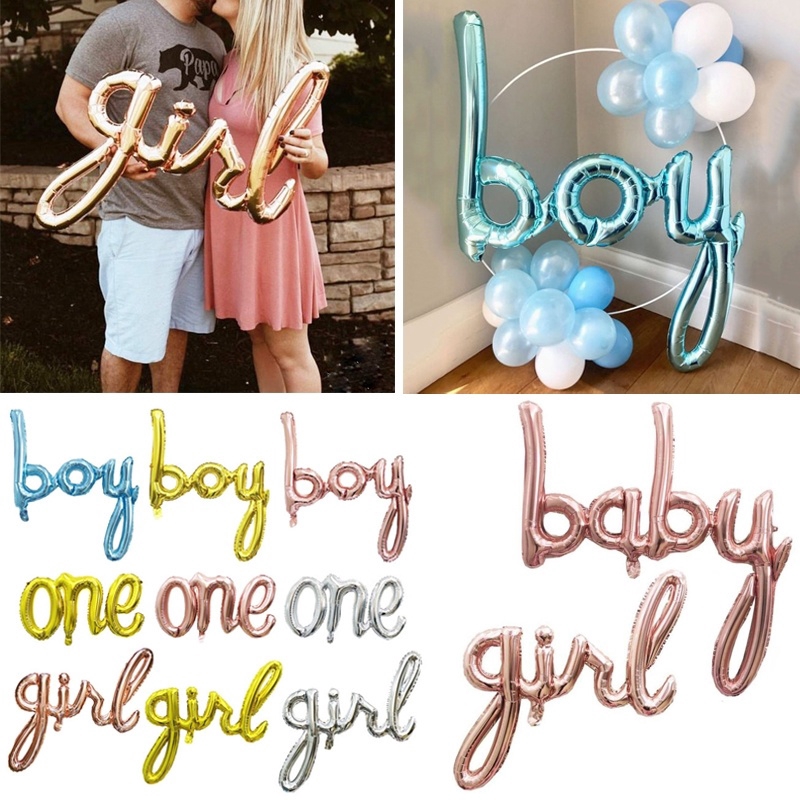 1PC ONE BOY GIRL BABY Letter Foil Balloons Large Rose Gold Baby Shower ...
