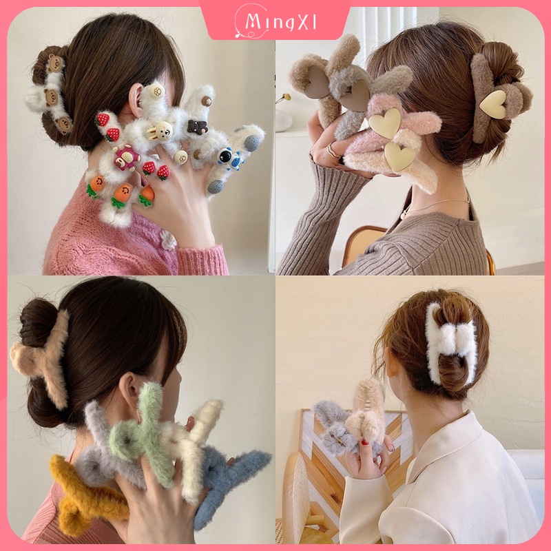 Girls Plush Big Hair Clamp Korean Style Fashion Love Plush Hair Clip ...