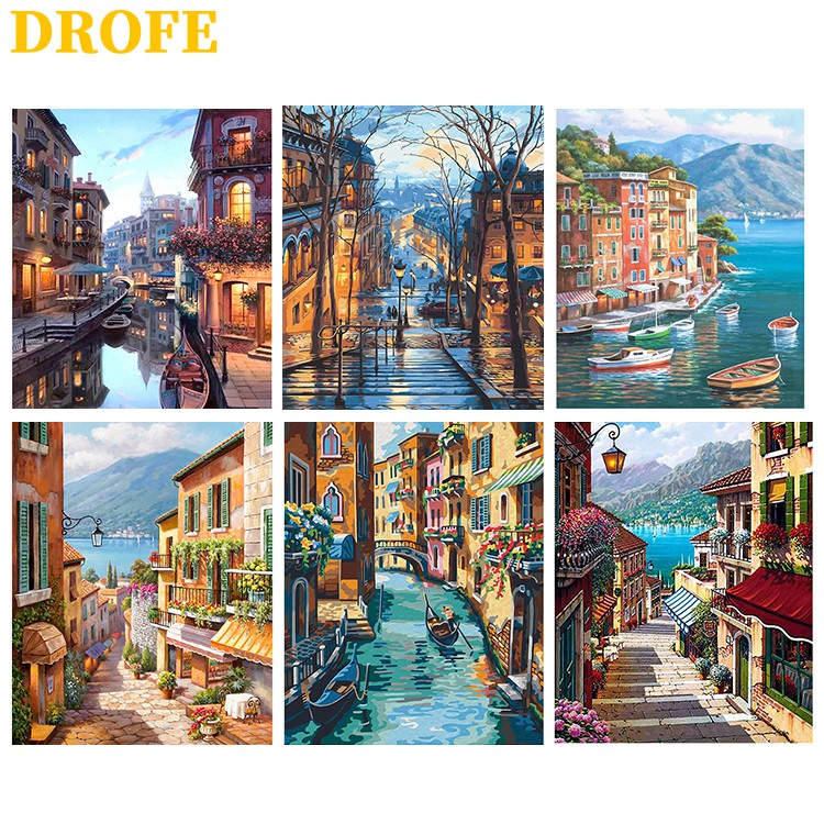 DROFE【40x50cm】street painting collection~Paint by Numbers for wall art/painting by number/DIY Paintings by number/Canva