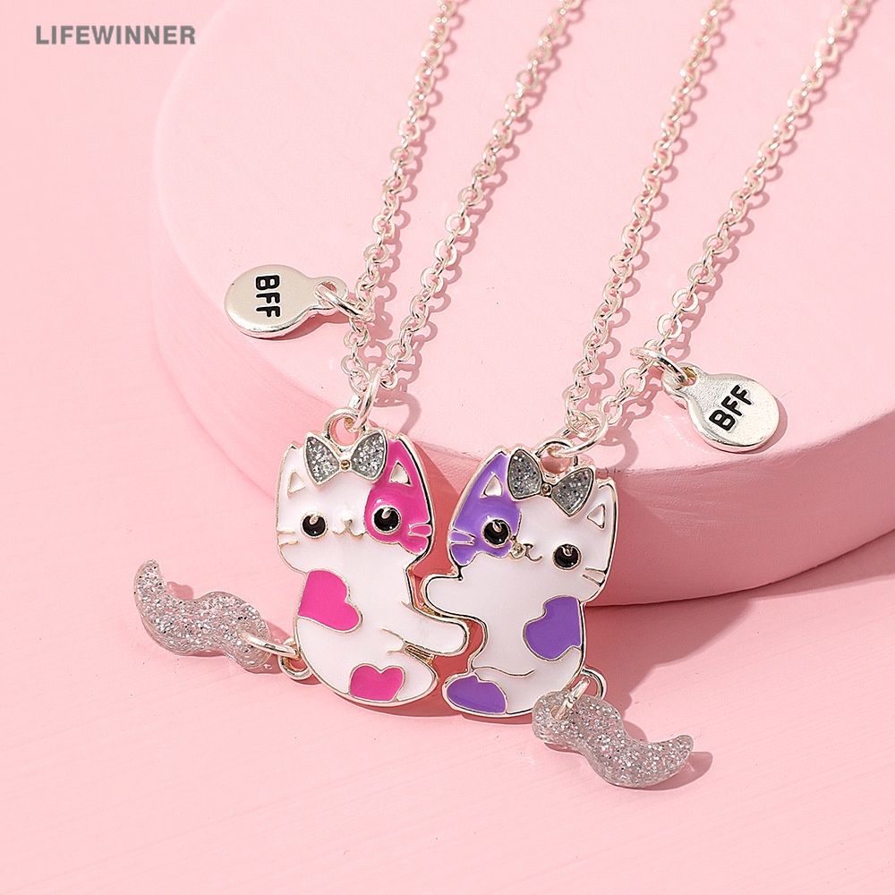 1 Pair Creative Cute Cat Pendant Necklace Bowknot Kitty Magnetic