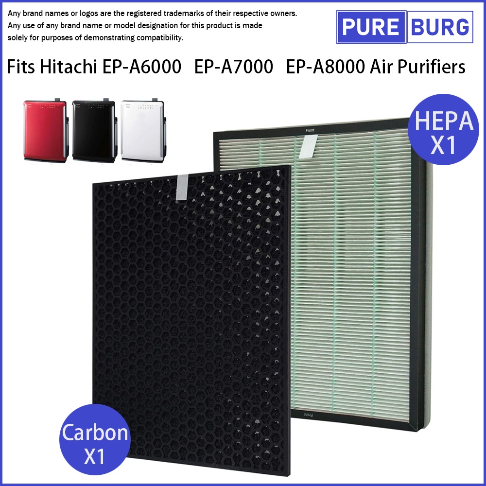 Fits Hitachi EPA6000 EPA7000 EPA8000 Air Purifier HEPA + Activated