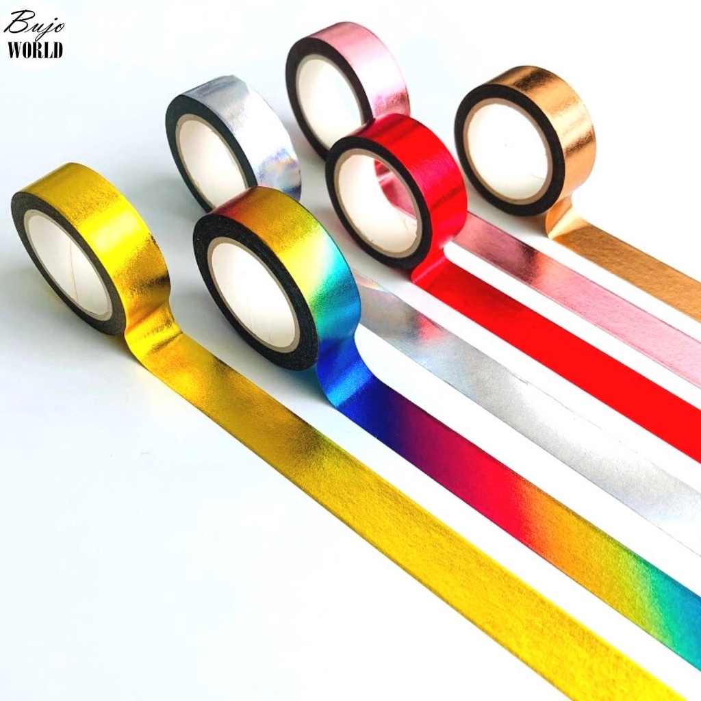 BujoWorld 10M METALLIC FOIL Washi Tape Gold Silver Pink Red Copper Holo Japanese DIY Planner