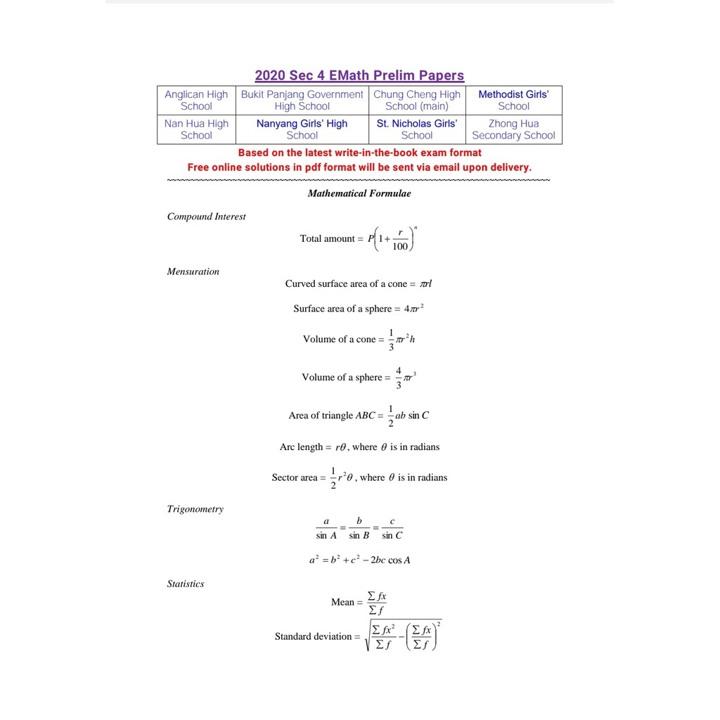 Sec 4 EMath Prelim Papers | Shopee Singapore