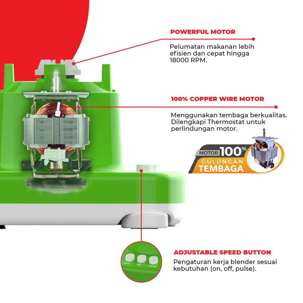 Maspion Pelumat Blender with Dry Miller 1 Liter MT-1272 GL - Gambar 3