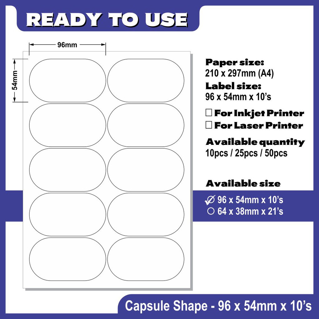 A4 Pre Cut Blank Sticker / A4 Blank Sticker (Capsule Shape) | Shopee ...