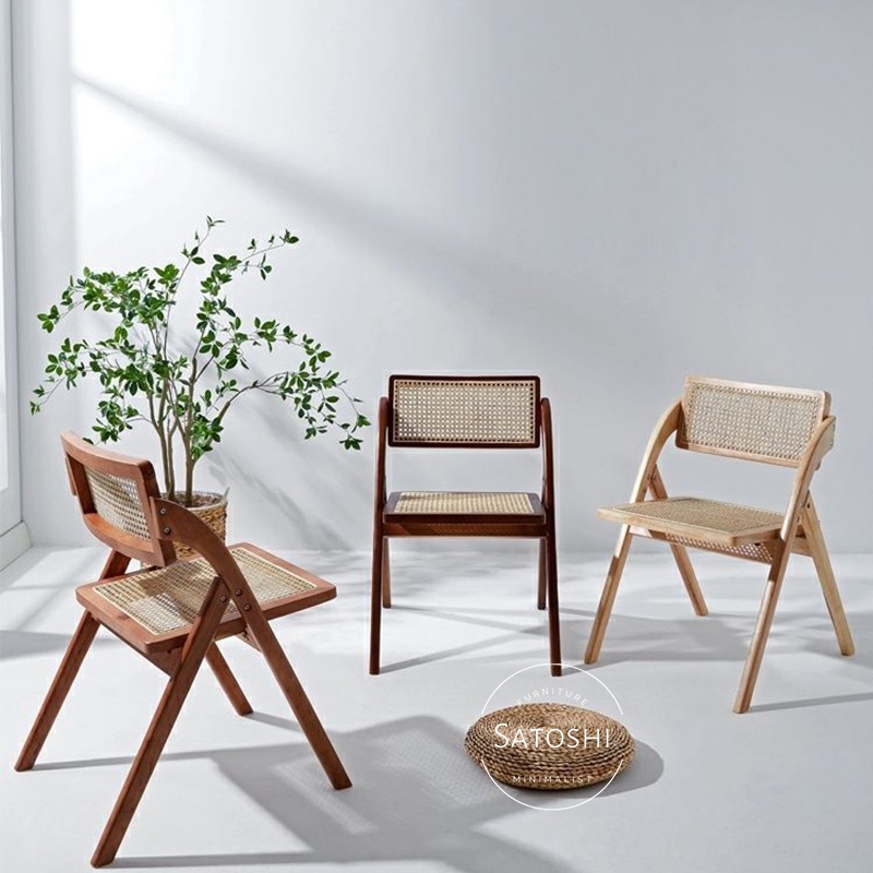 Quokka Foldable Rattan Chair Nordic Solid Wood Simple Modern Chair Living Room Bedroom