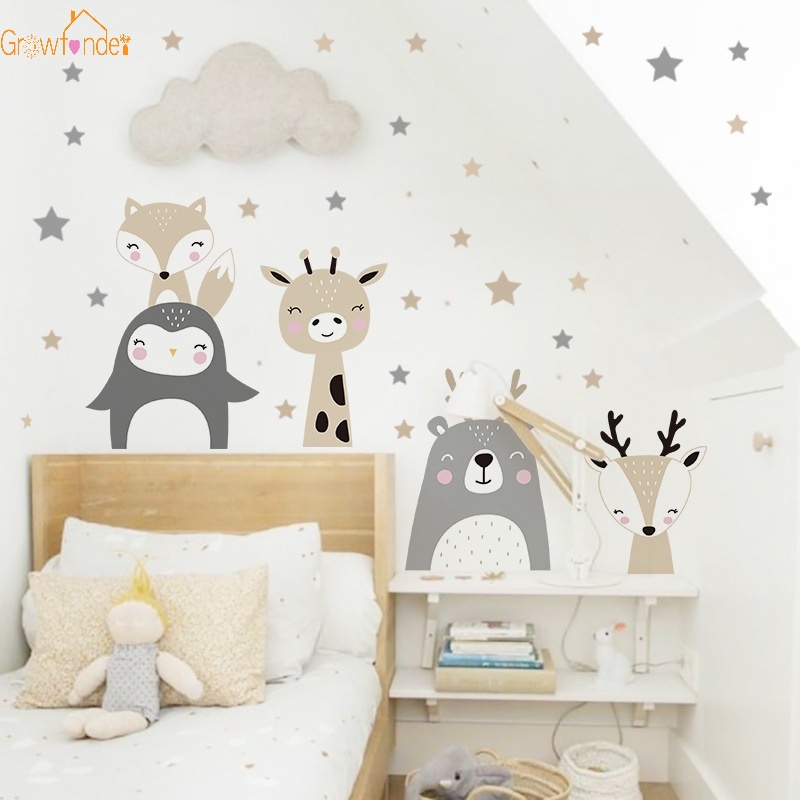 Watercolor Cartoon Wall Stickers Baby Nursery PVC Art Decal for Kids ...