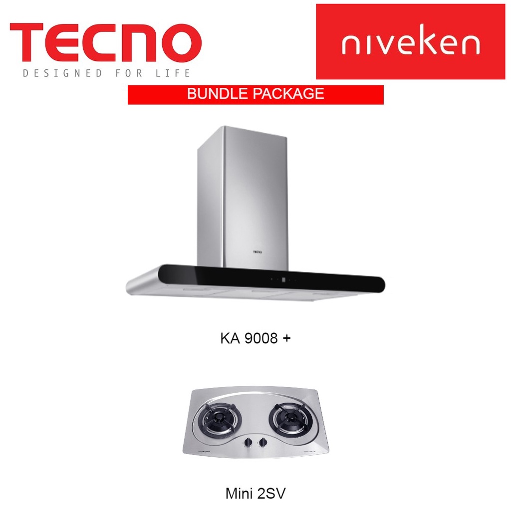 (HOOD + HOB) Tecno KA 9008 Round Profile Chimney Cooker Hood + Tecno