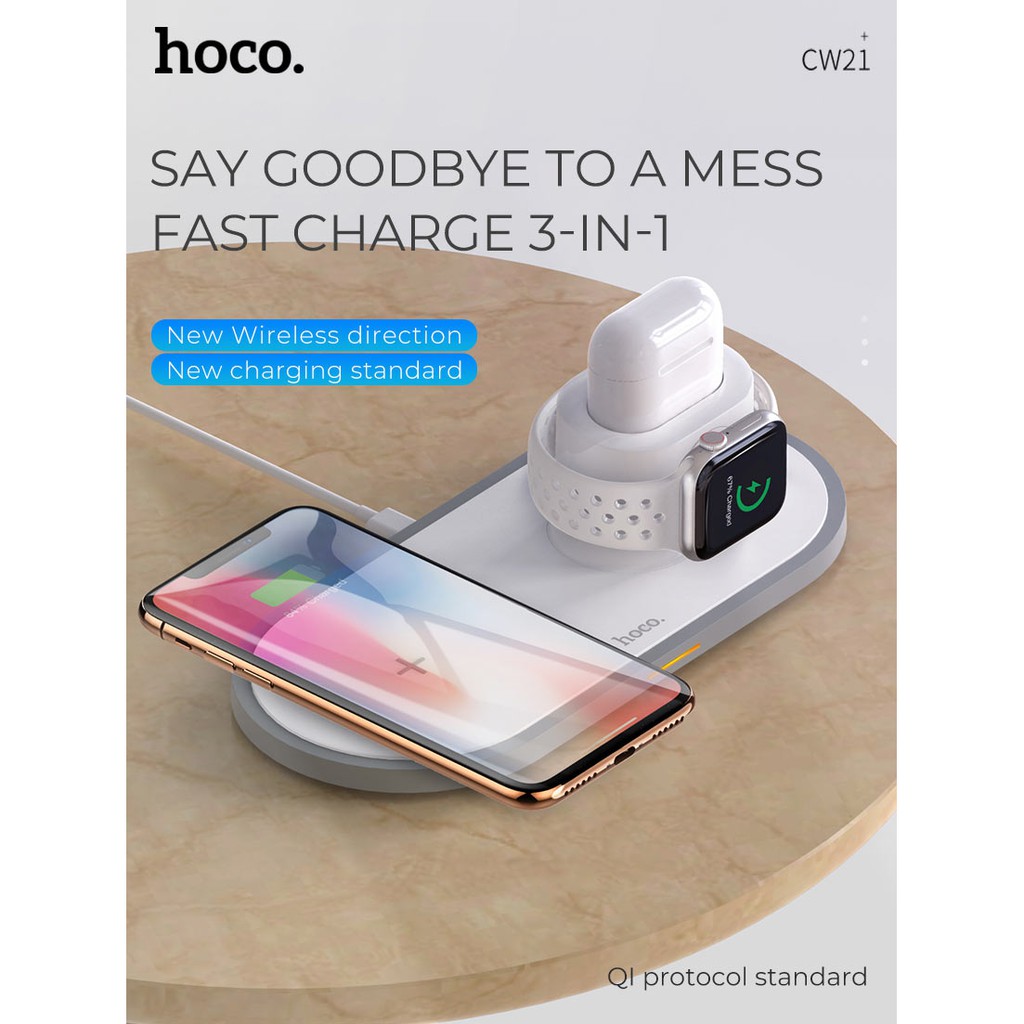 HOCO CW21 Wisdom 3-in-1 Wireless Charger | Shopee Singapore