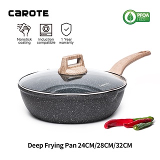 CAROTE White Nonstick Frying Pan Skillet,10 Non Stick Granite Fry Pan with  Glass Lid, Egg Pan Omelet Pans, Stone Cookware Chef's Pan, PFOA Free