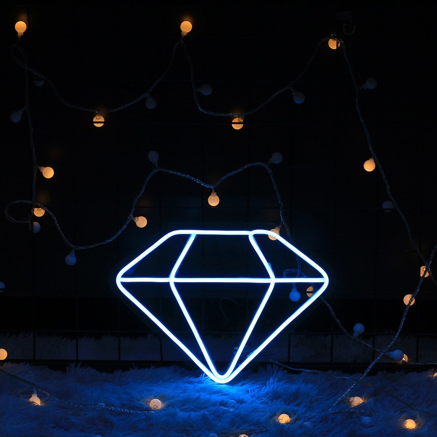 Led Neon Sign Diamond Light, Room interior decoration design with ...