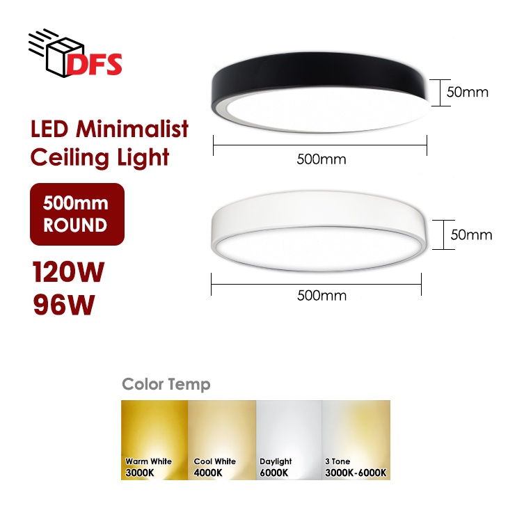 [Free LED Plate]DFS LED Ceiling Lights 500MM 96W/120W/144W Tri-Tone ...