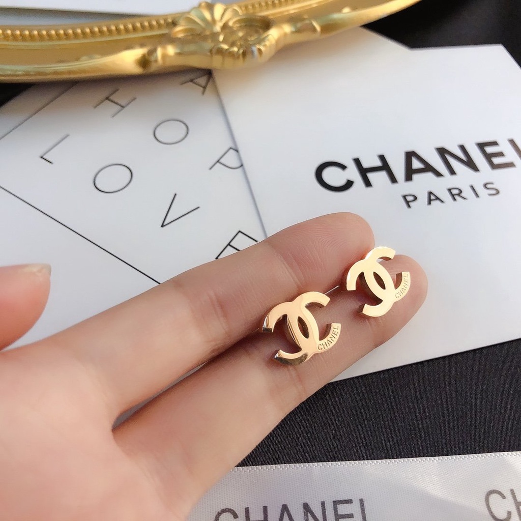 Korean Chanel Earring Pendant S925 Silver Letter Double CC Ear Hoop Stud Earrings Jewelry Dangler Wedding/Birthday Gift