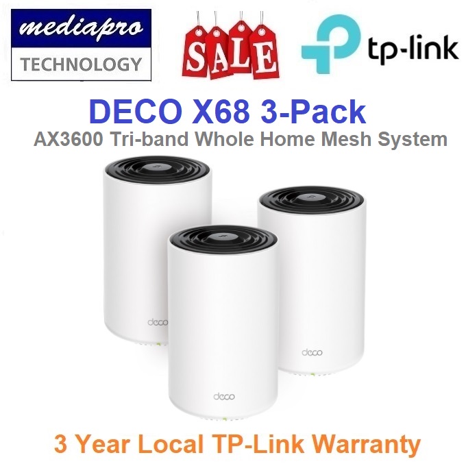 TPLINK DECO X68 3Pack AX3600 TriBand Whole Home Mesh WiFi 6 System