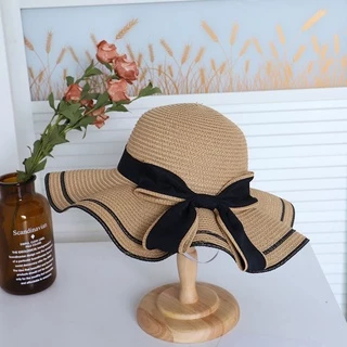 Women's Bow Grass Hat Uv Protection Oversized Sunshade Hat