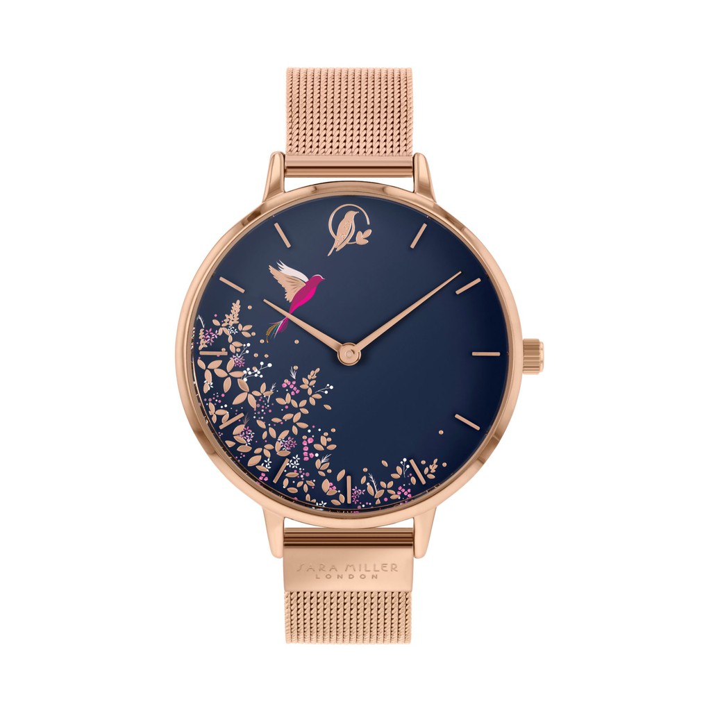 Sara Miller London 38mm Womens Navy Hummingbird Watch Rose Gold Mesh Strap SA4006 Shopee Singapore