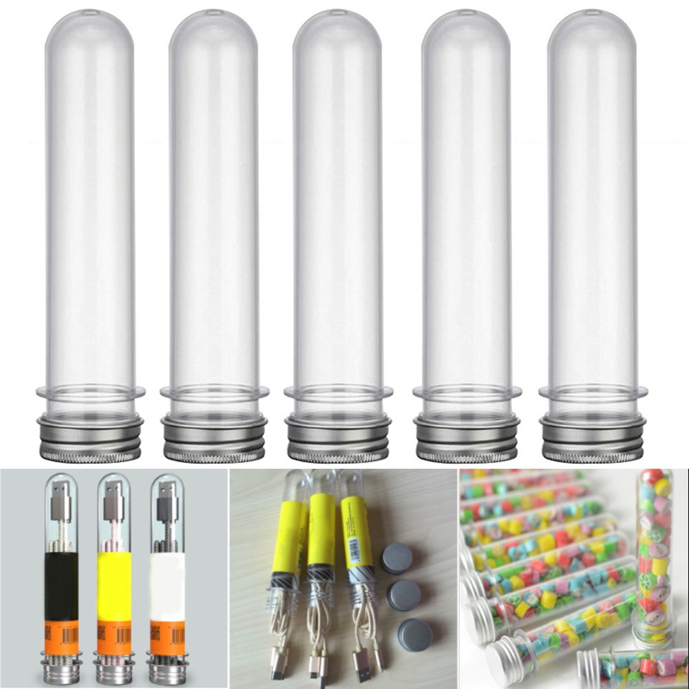 45ml Plastic Lab Test Tubes with Metal Caps Screw Top Candy Bath Salt Container 140mm x 25mm