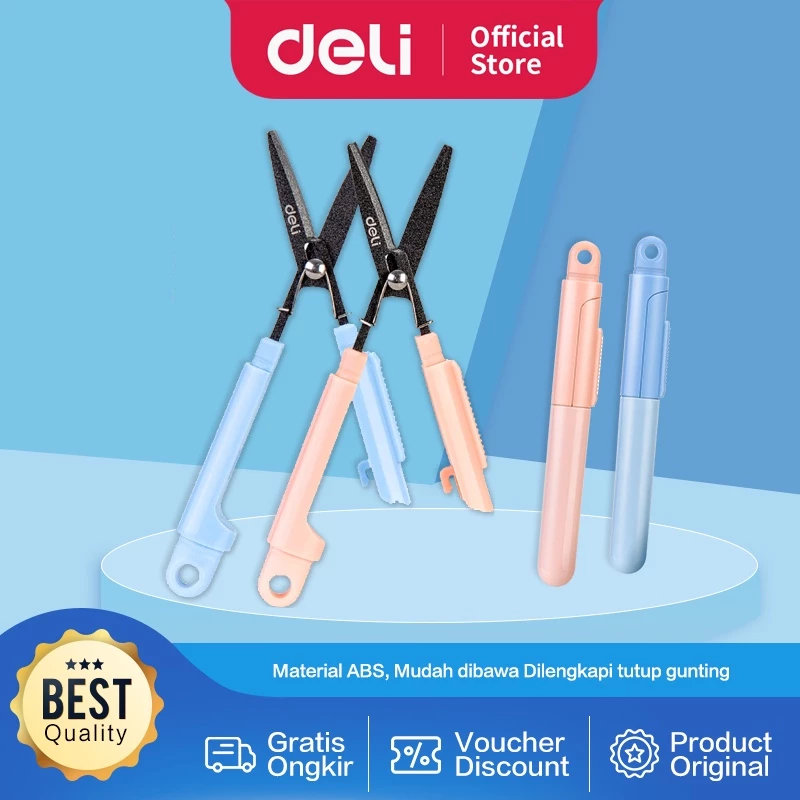 Deli Portable Scissors Gunting Portabel Warna Pink Biru 77761 - Gambar 2